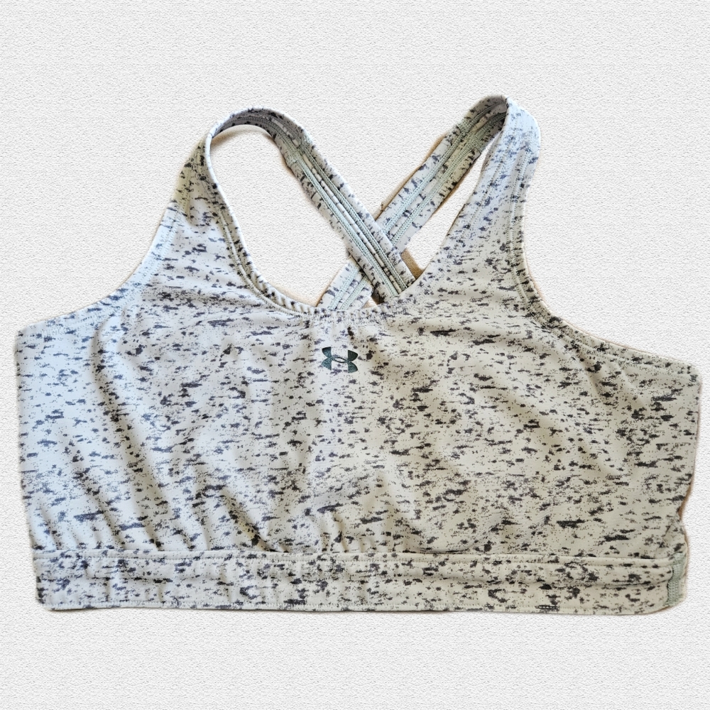 Under Armour Light Gray Black Fitted Printed Sports Bra Small Marbled Sz  Large